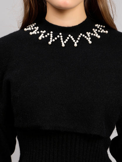 Pearl Embellished Winter Knitted Two-Piece Set