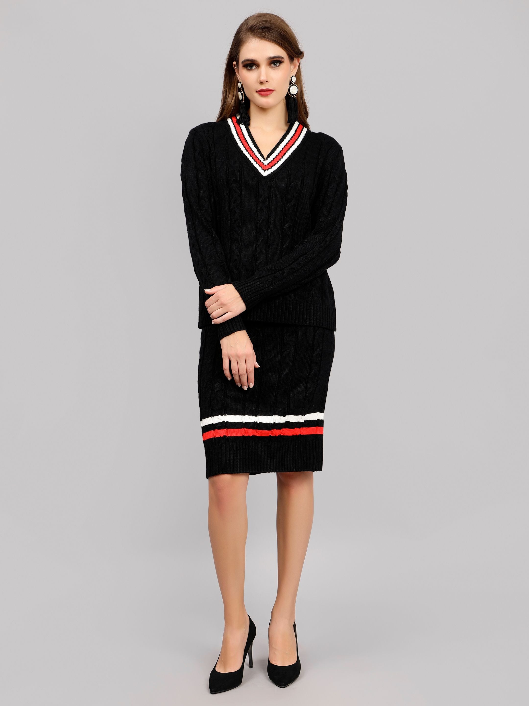 Cable Knit Pullover Skirt Set