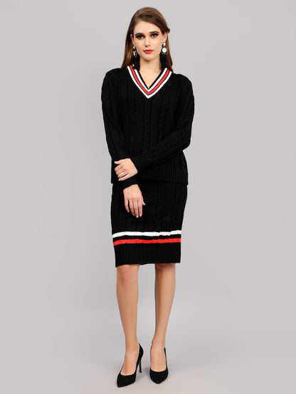 Cable Knit Pullover Skirt Set