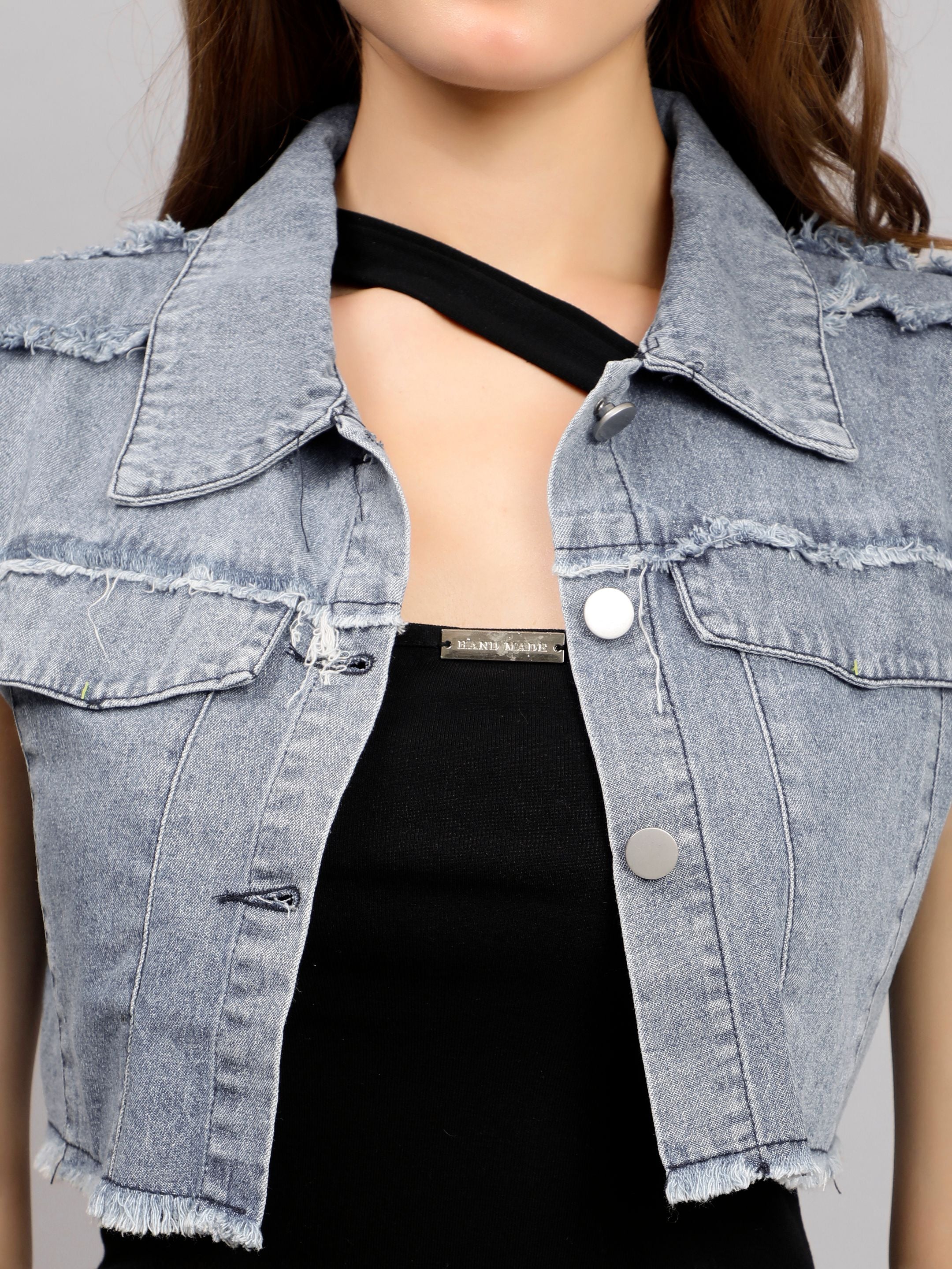 Tube Dress With Denim Frayed Jacket