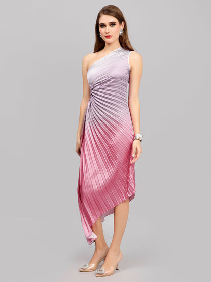 Gradient One-Shoulder Pleated Maxi Dress