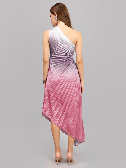 Gradient One-Shoulder Pleated Maxi Dress