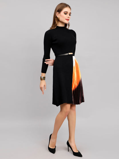 Winter Ribbed Pleated Dress