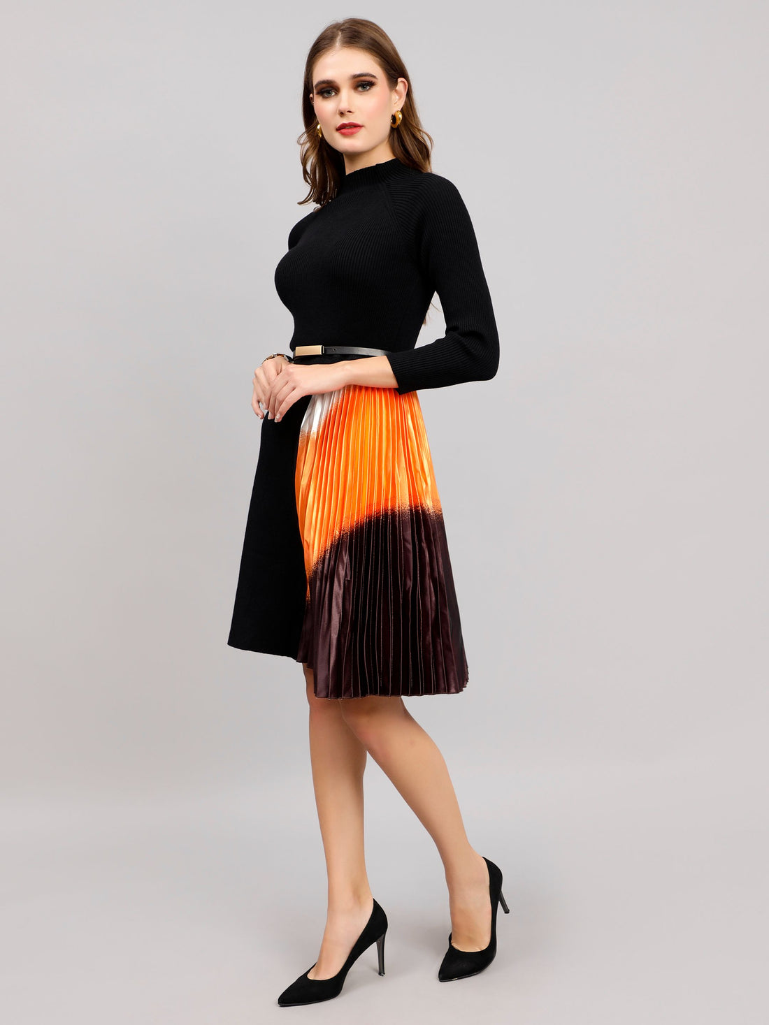 Winter Ribbed Pleated Dress