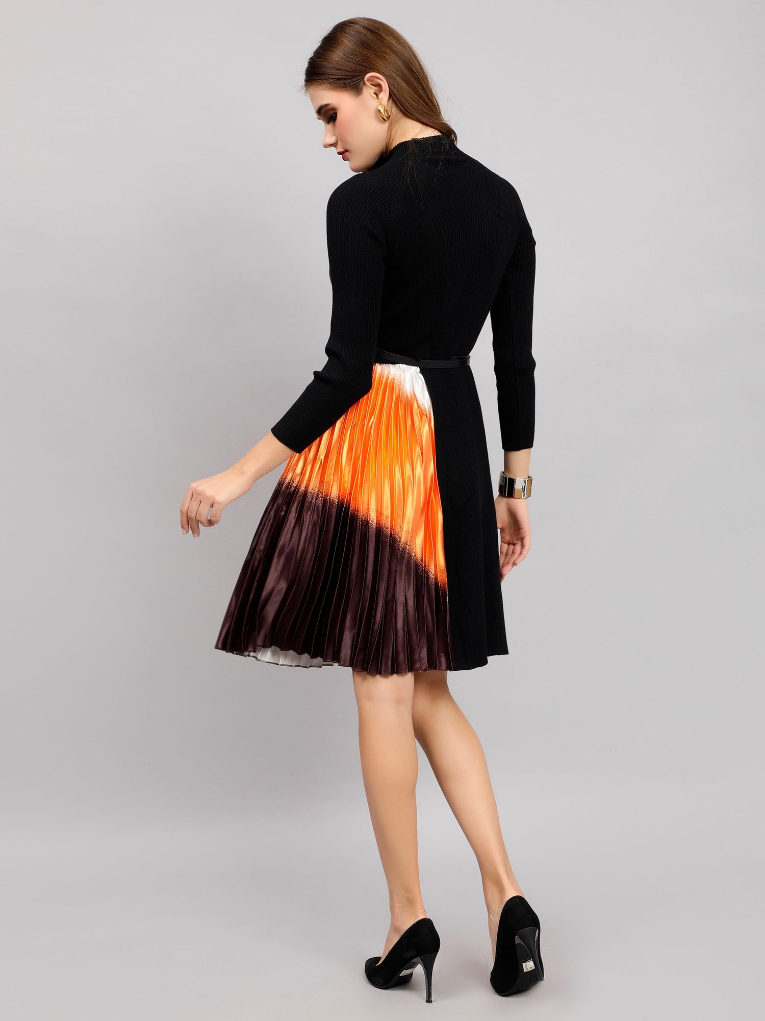 Winter Ribbed Pleated Dress