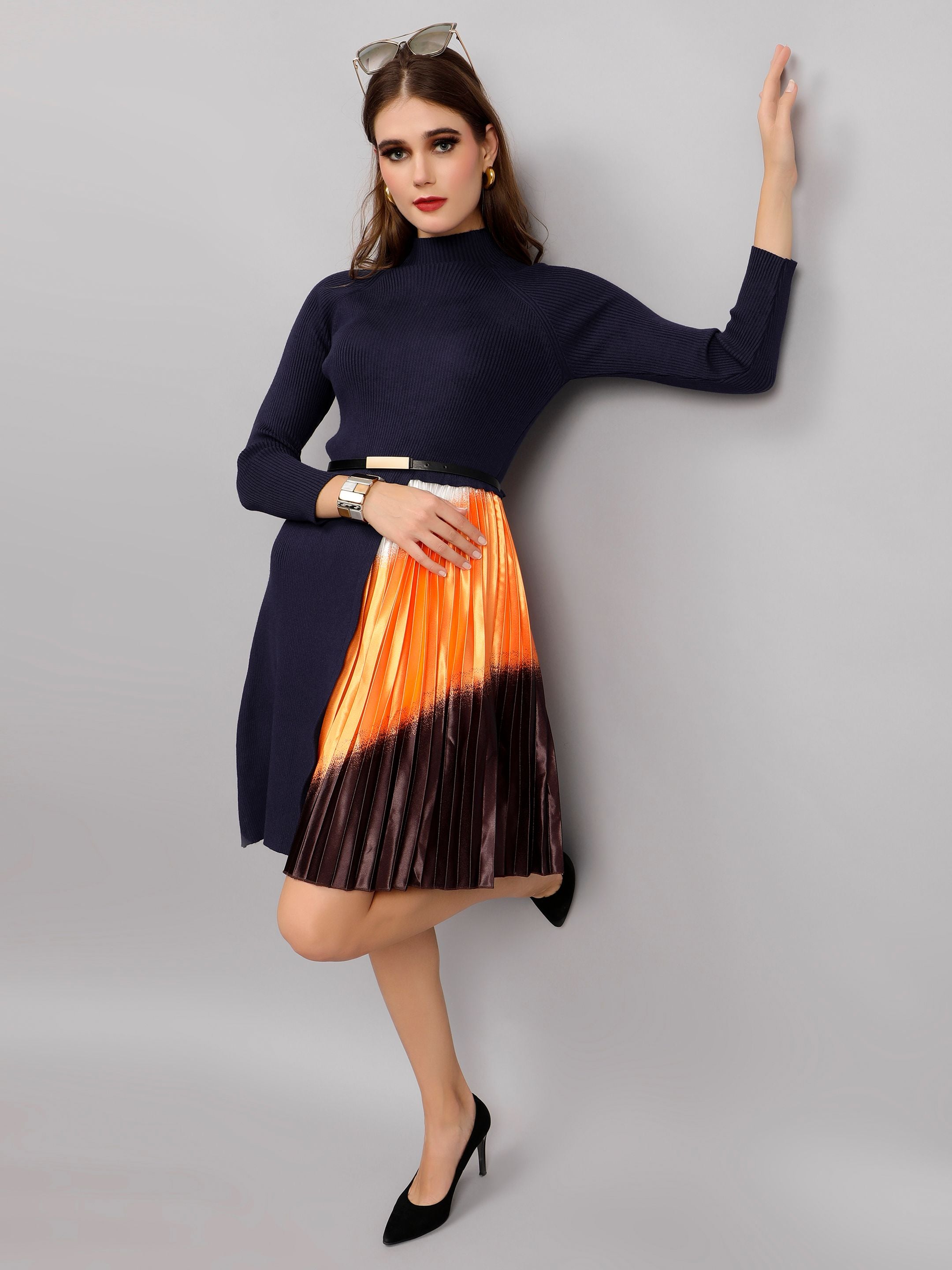 Winter Ribbed Pleated Dress