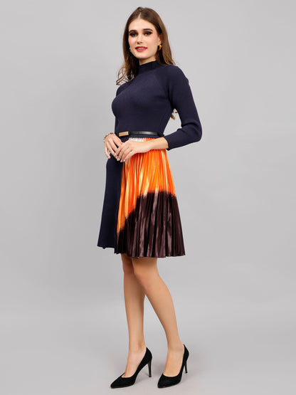 Winter Ribbed Pleated Dress