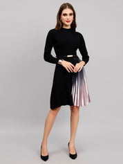 Winter Ribbed Pleated Dress