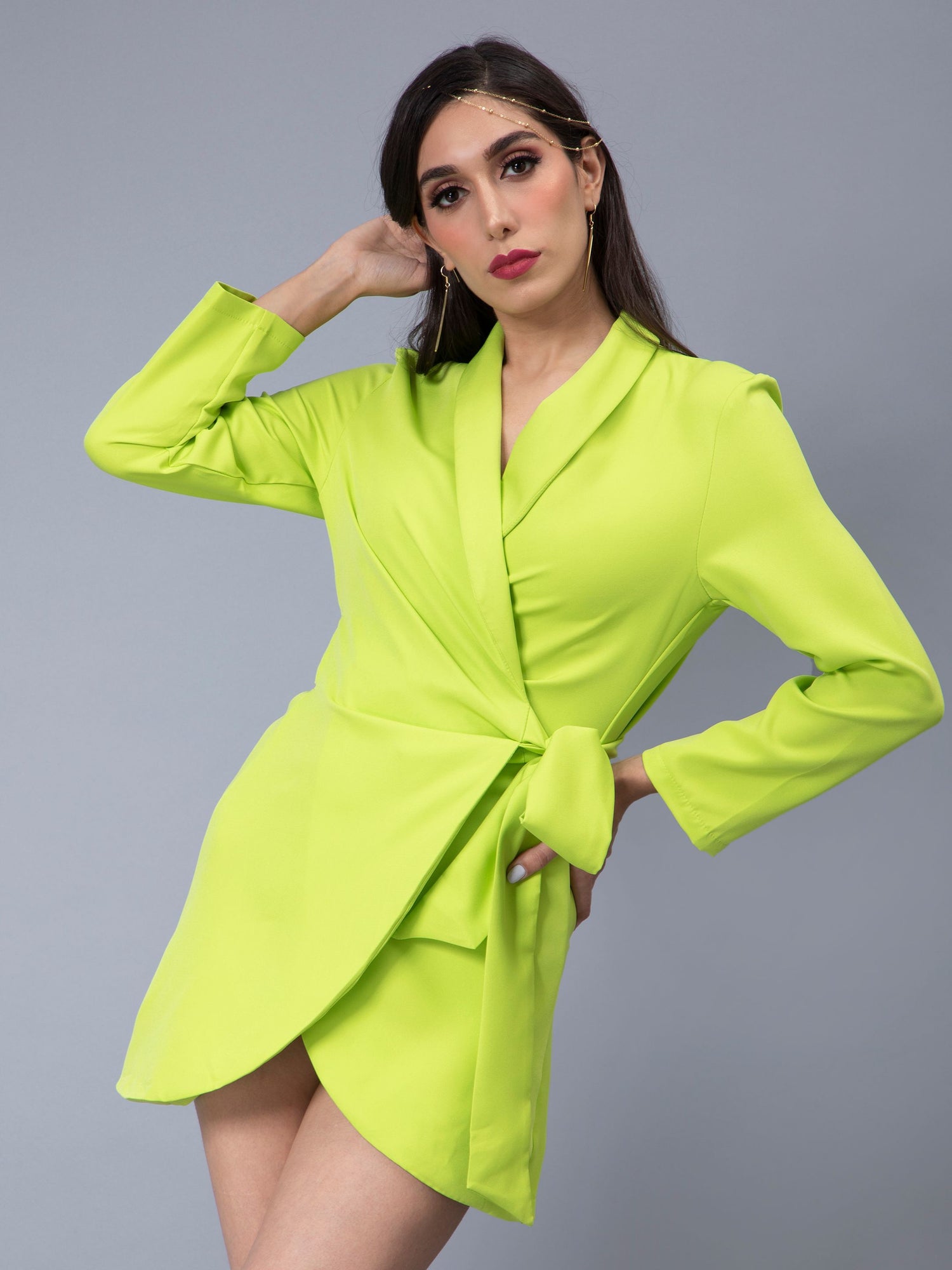 Shawl Lapel Tie Belt Dress