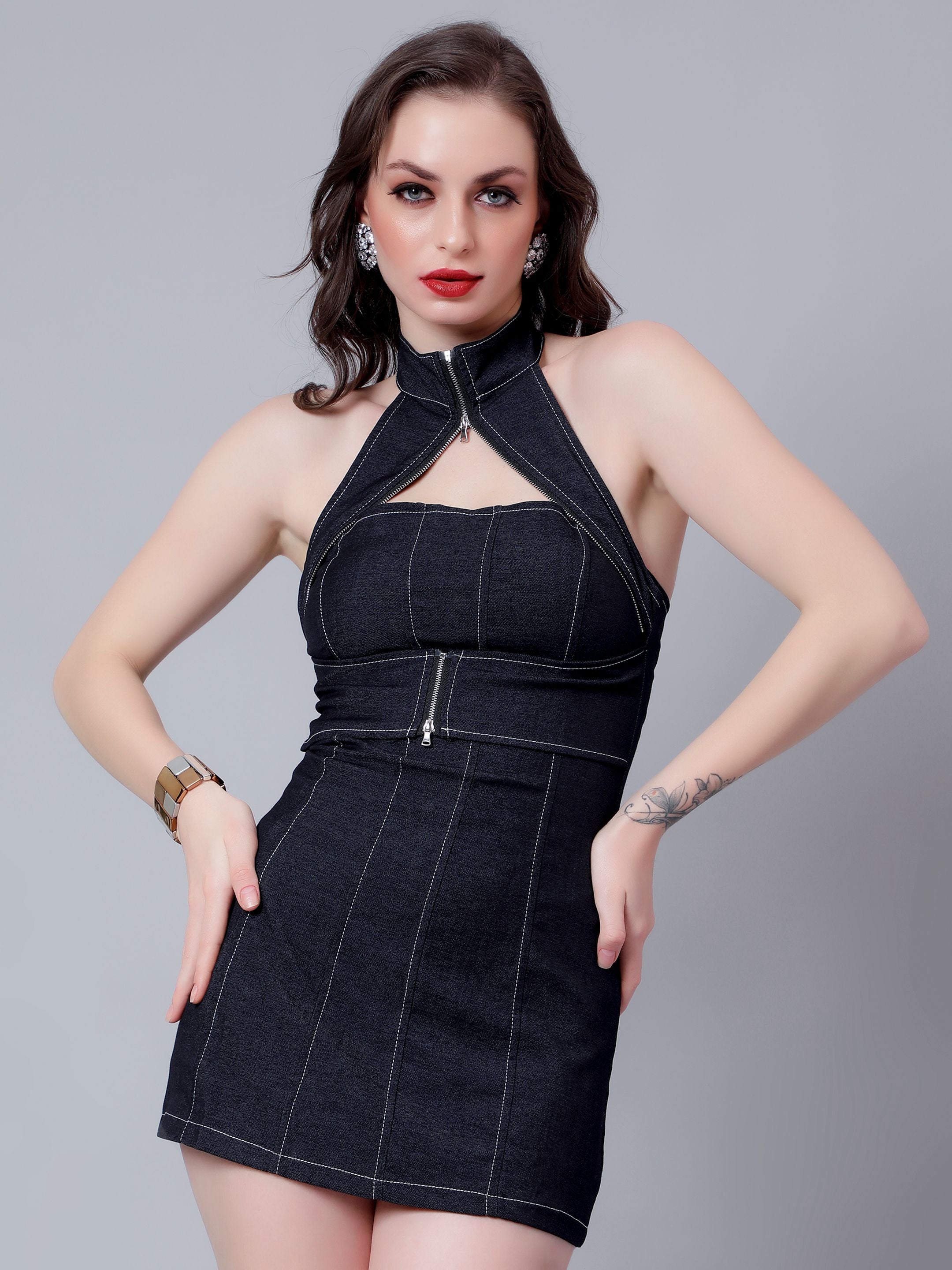 Halter Zipper Mini Dress