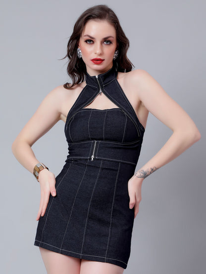 Halter Zipper Mini Dress