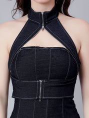 Halter Zipper Mini Dress