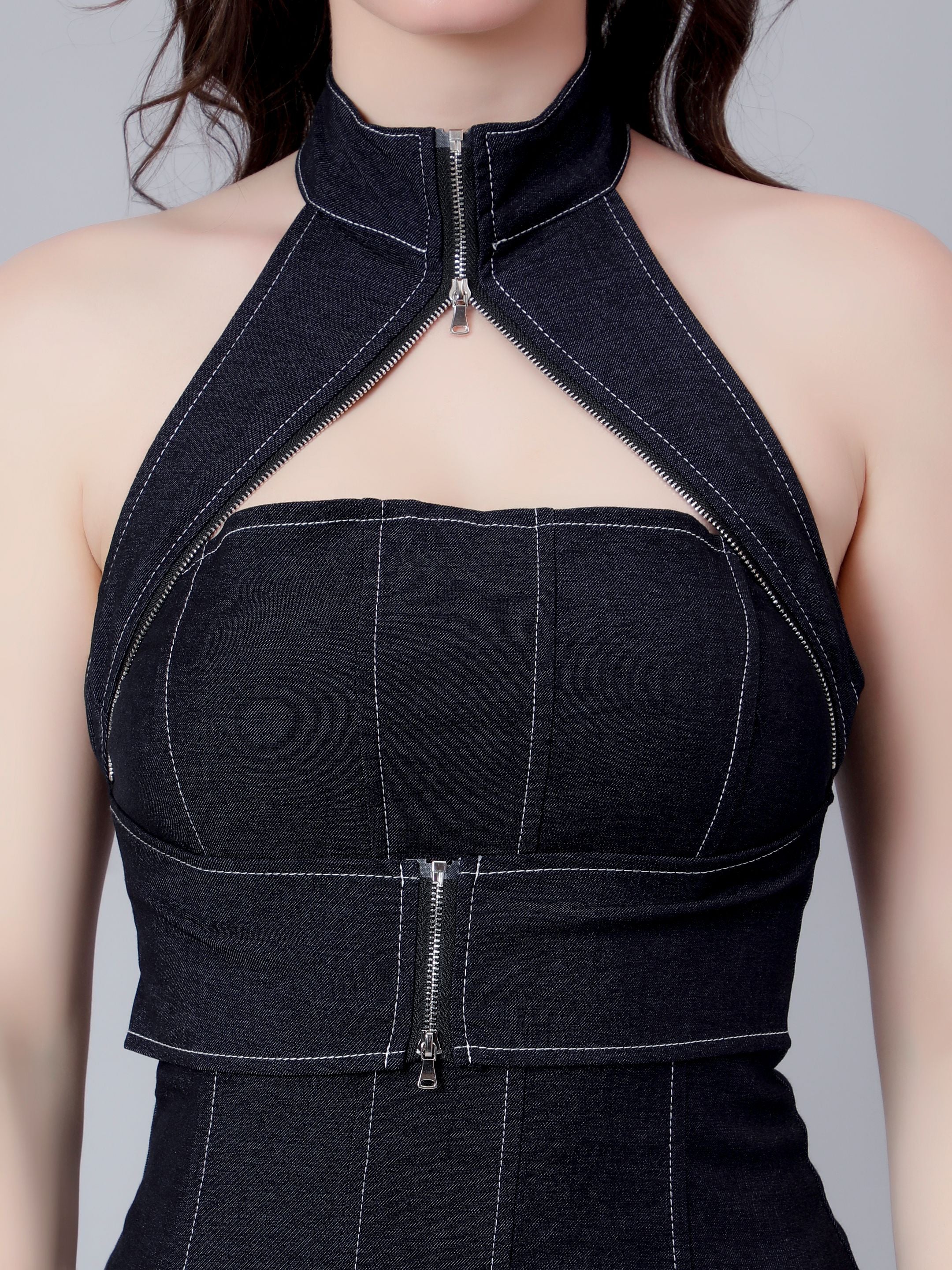 Halter Zipper Mini Dress