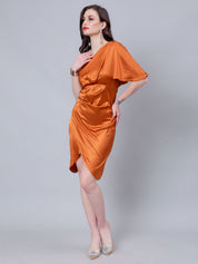 Off Shoulder Satin Midi Dress