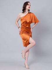 Off Shoulder Satin Midi Dress