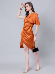 Off Shoulder Satin Midi Dress