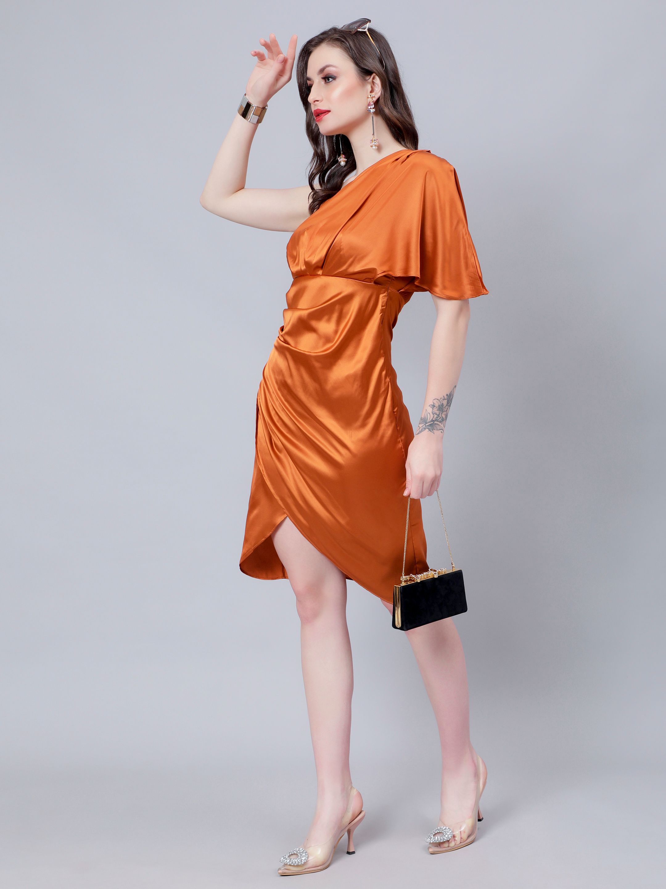 Off Shoulder Satin Midi Dress