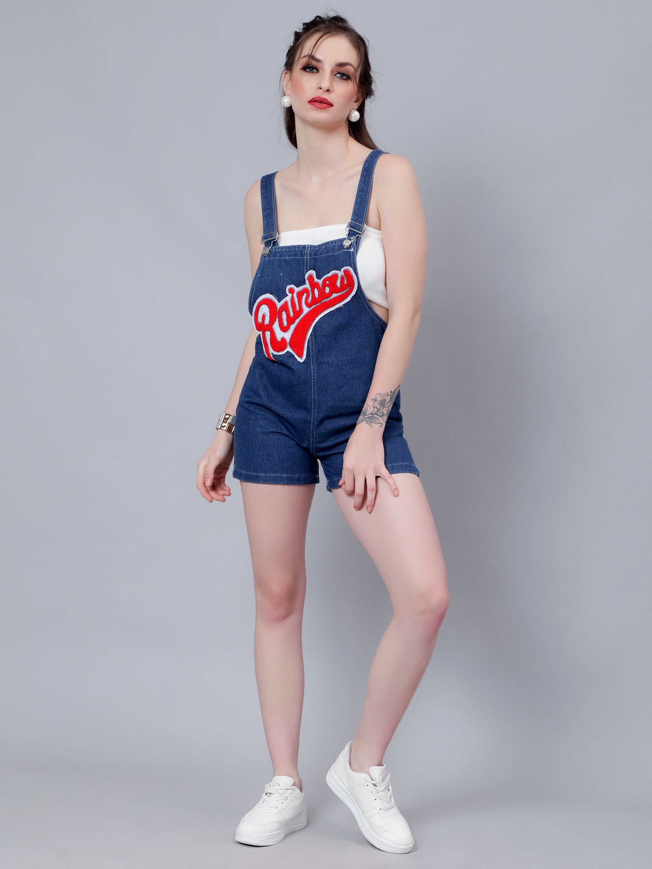 Embroidery Denim Playsuit