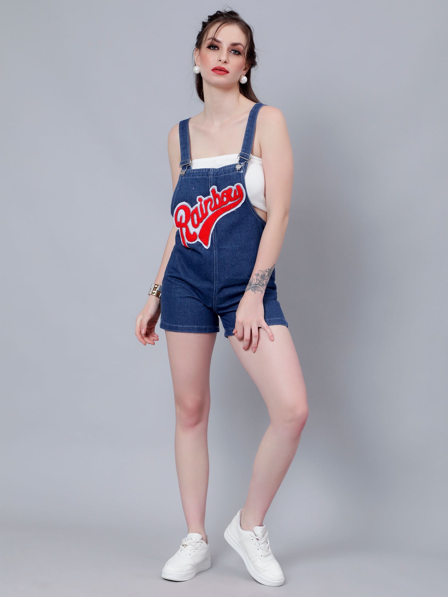 Embroidery Denim Playsuit