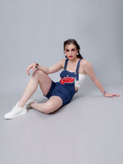Embroidery Denim Playsuit