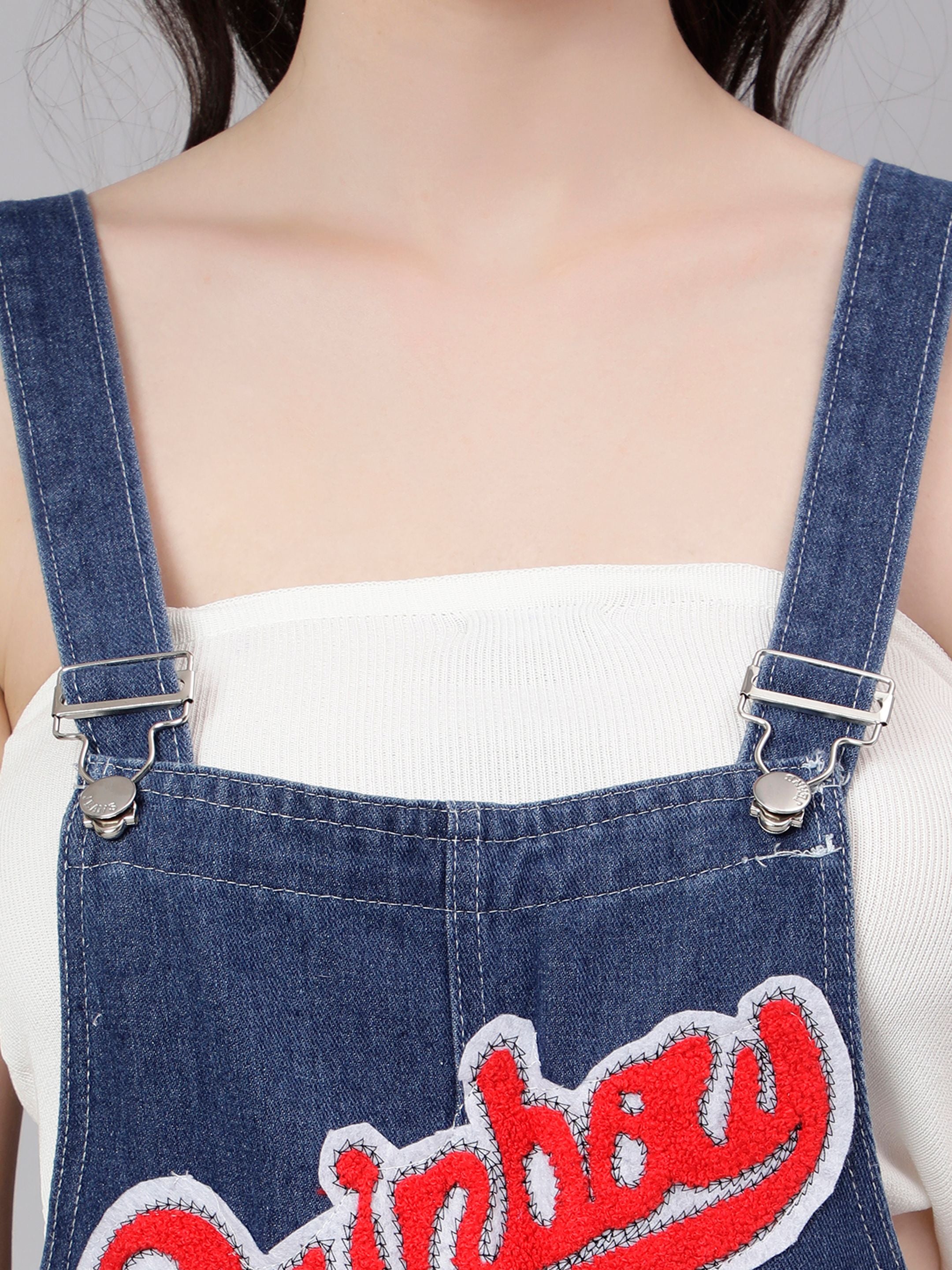 Embroidery Denim Playsuit