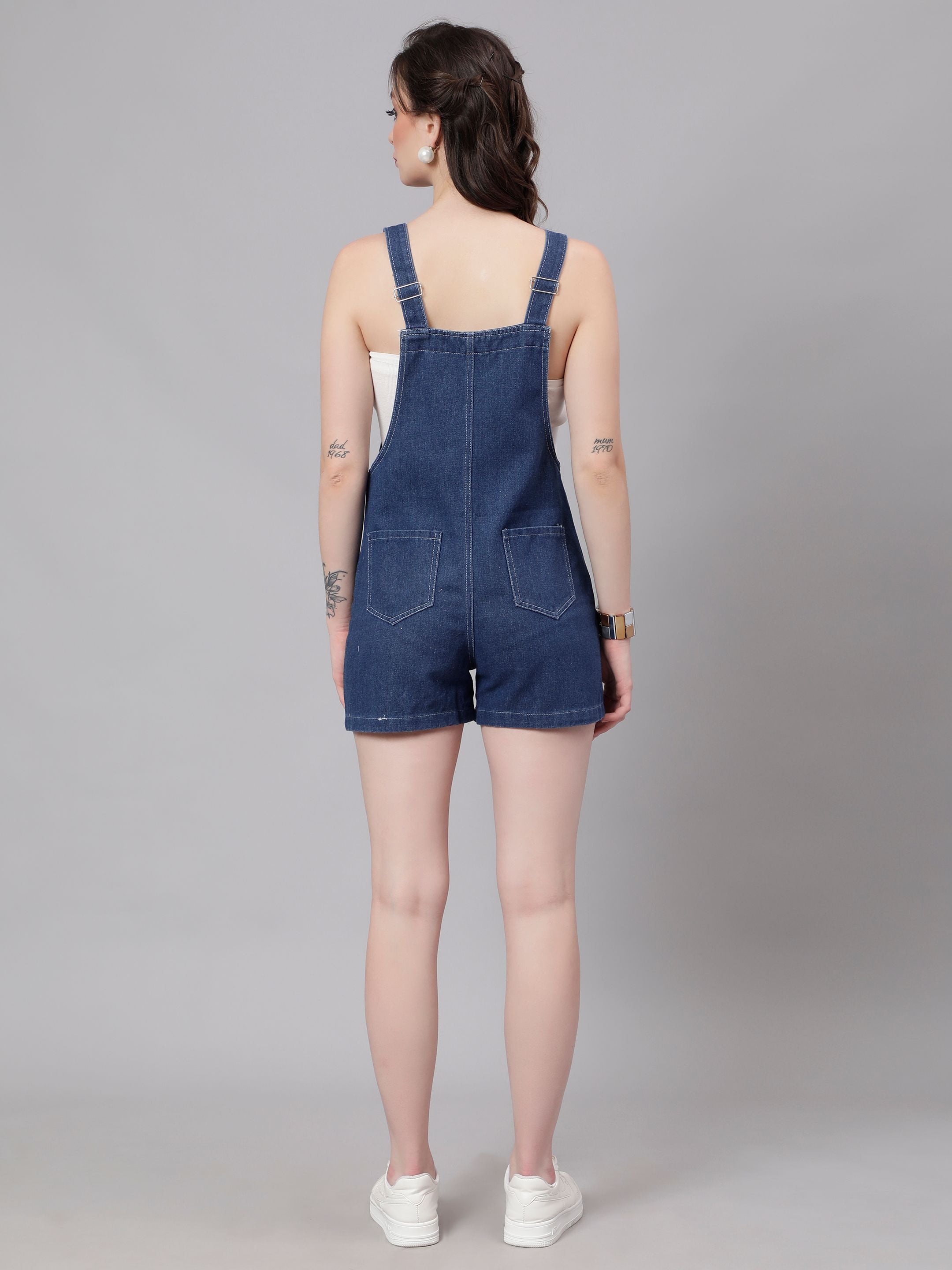 Embroidery Denim Playsuit