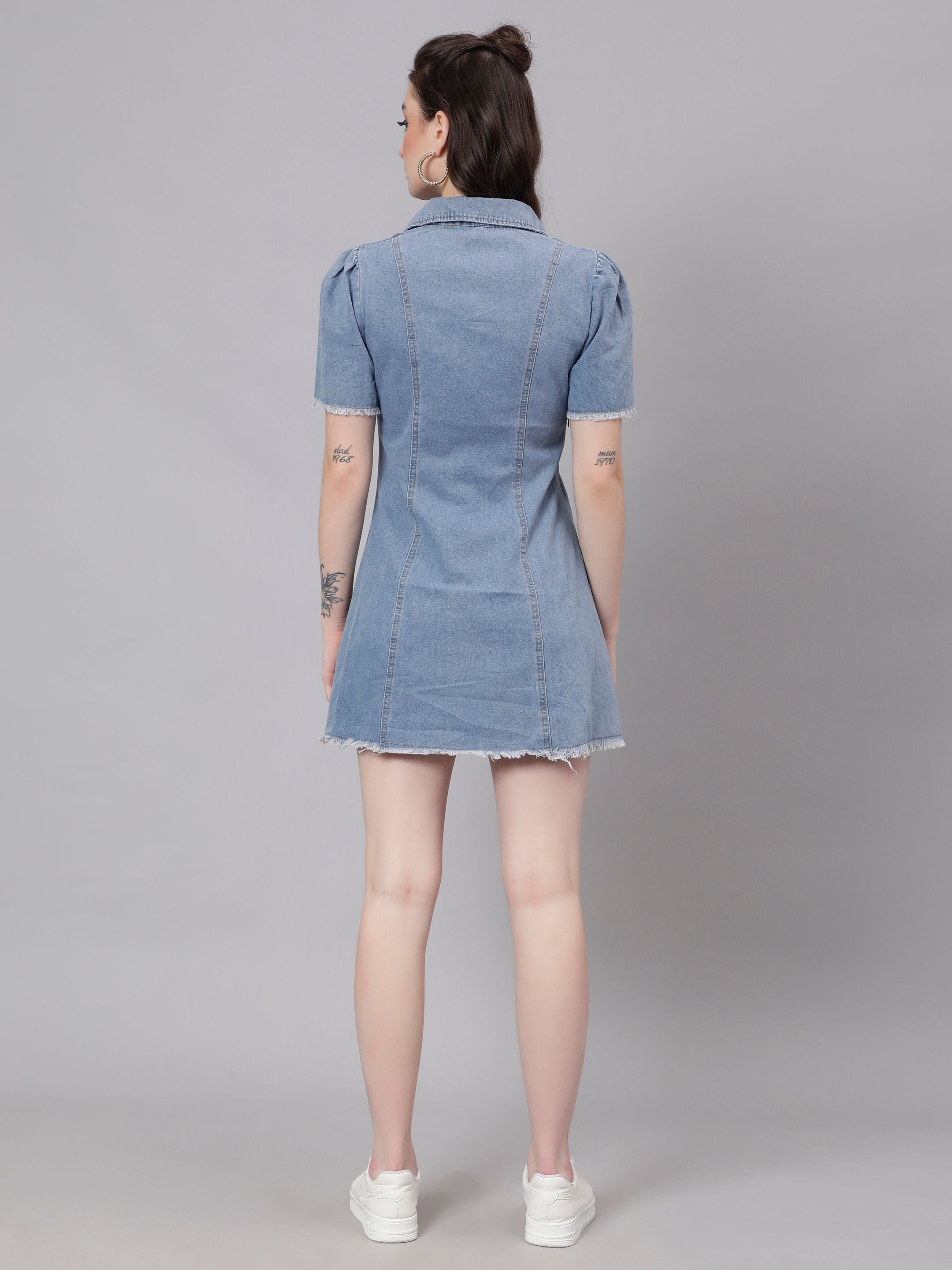 Lace Up Denim Short Dress