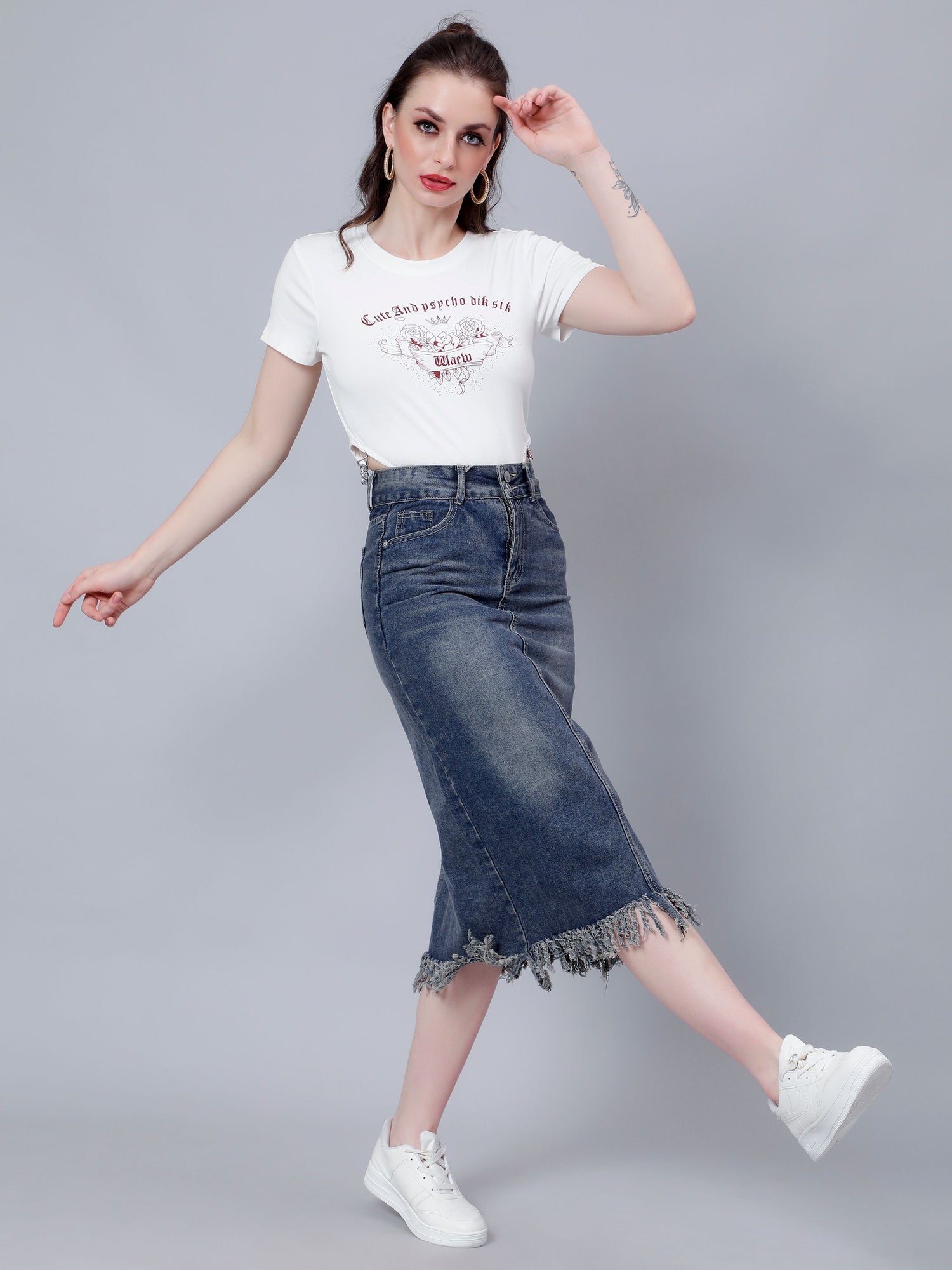 High-Rise Straight Denim Skirt