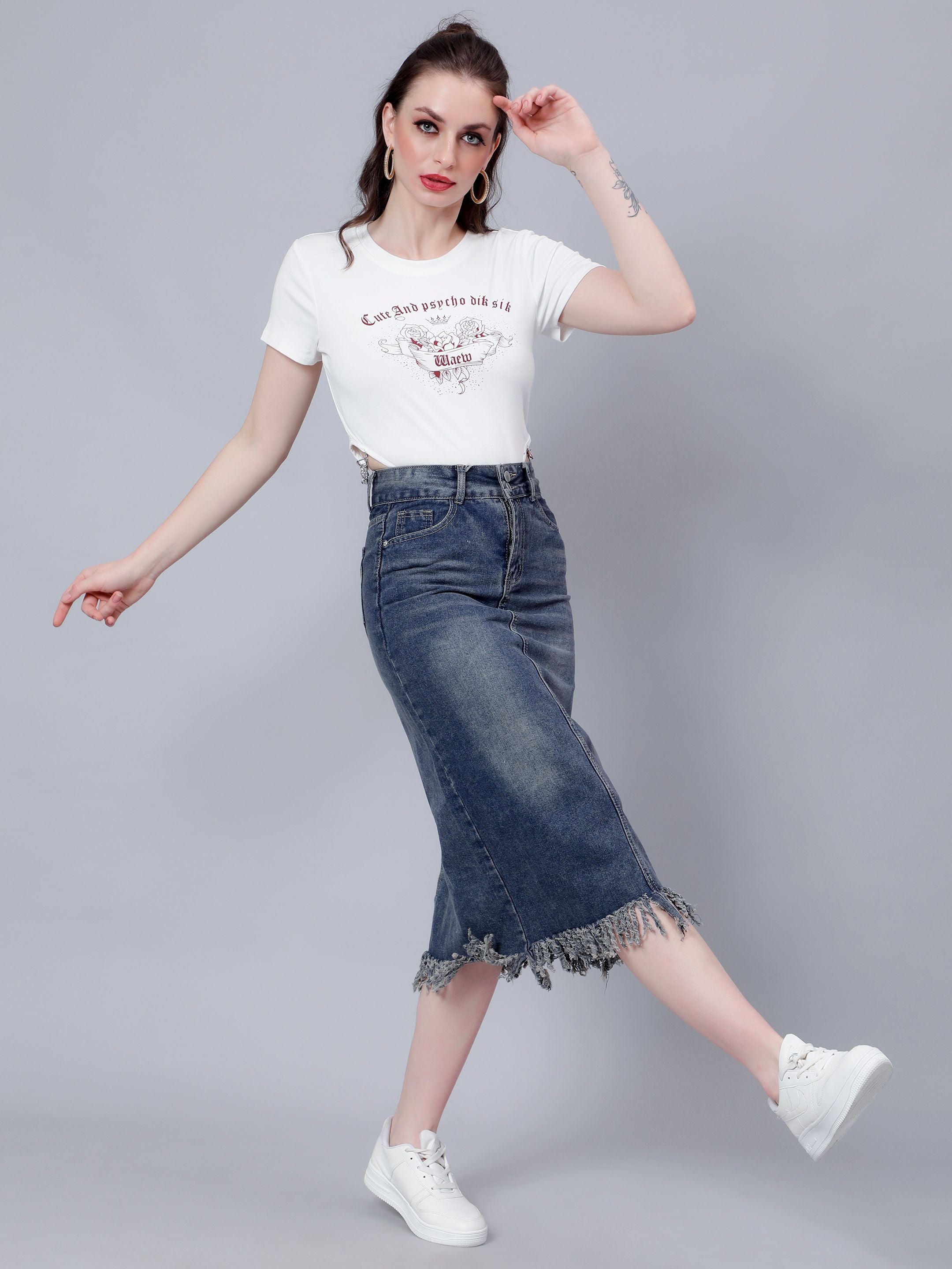 High-Rise Straight Denim Skirt