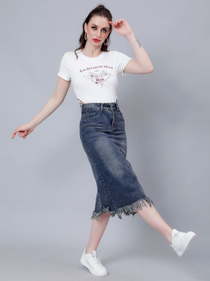 High-Rise Straight Denim Skirt
