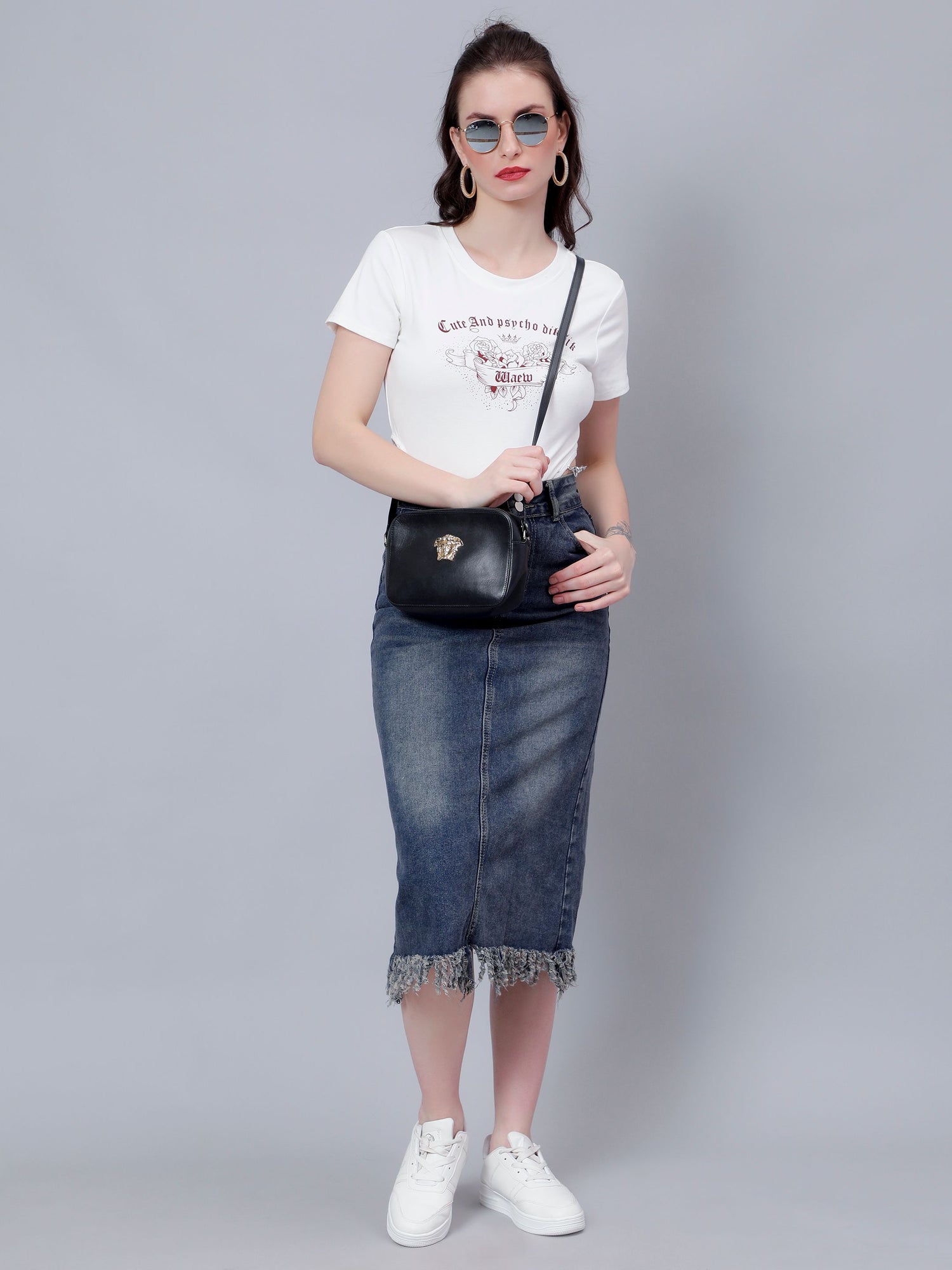 High-Rise Straight Denim Skirt