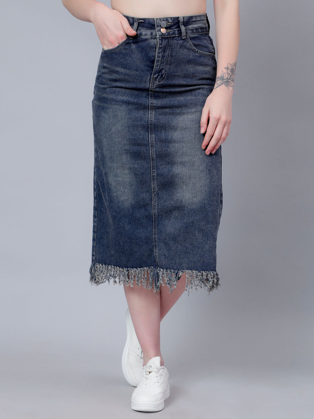 High-Rise Straight Denim Skirt