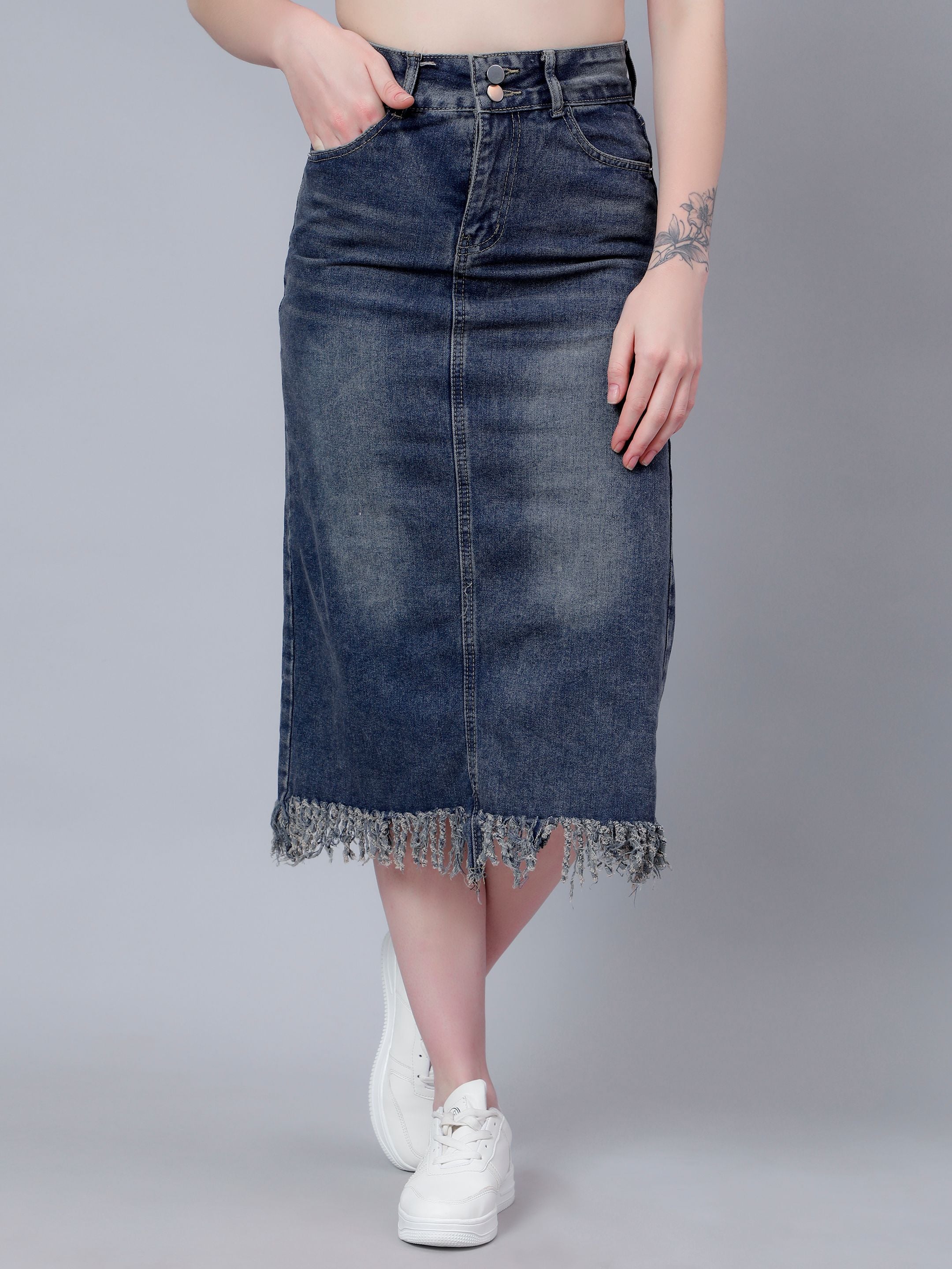 High-Rise Straight Denim Skirt