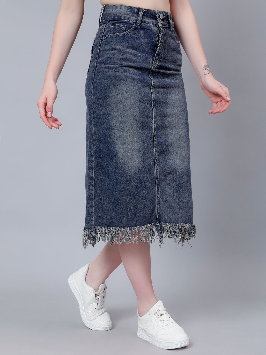 High-Rise Straight Denim Skirt