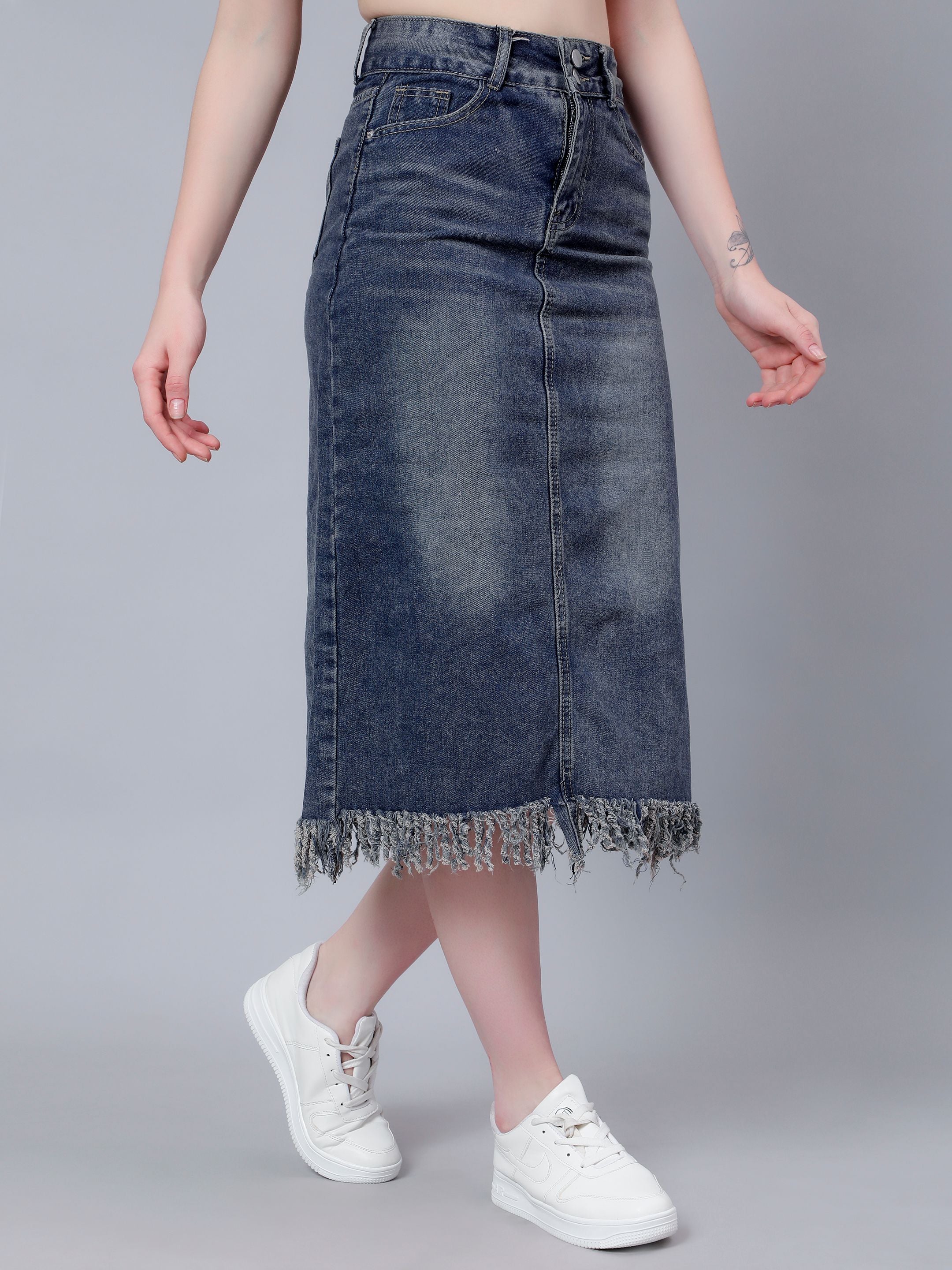 High-Rise Straight Denim Skirt