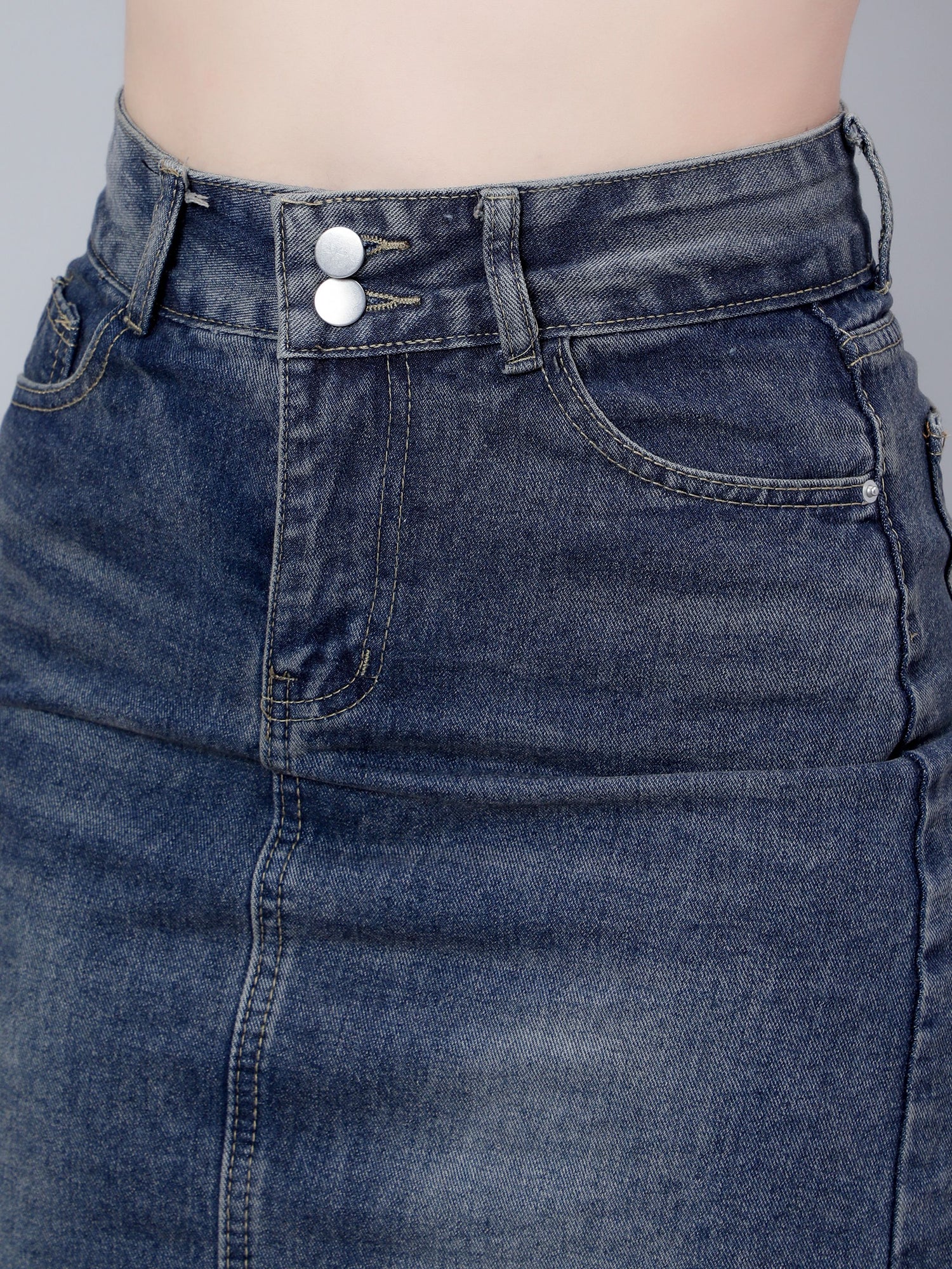 High-Rise Straight Denim Skirt