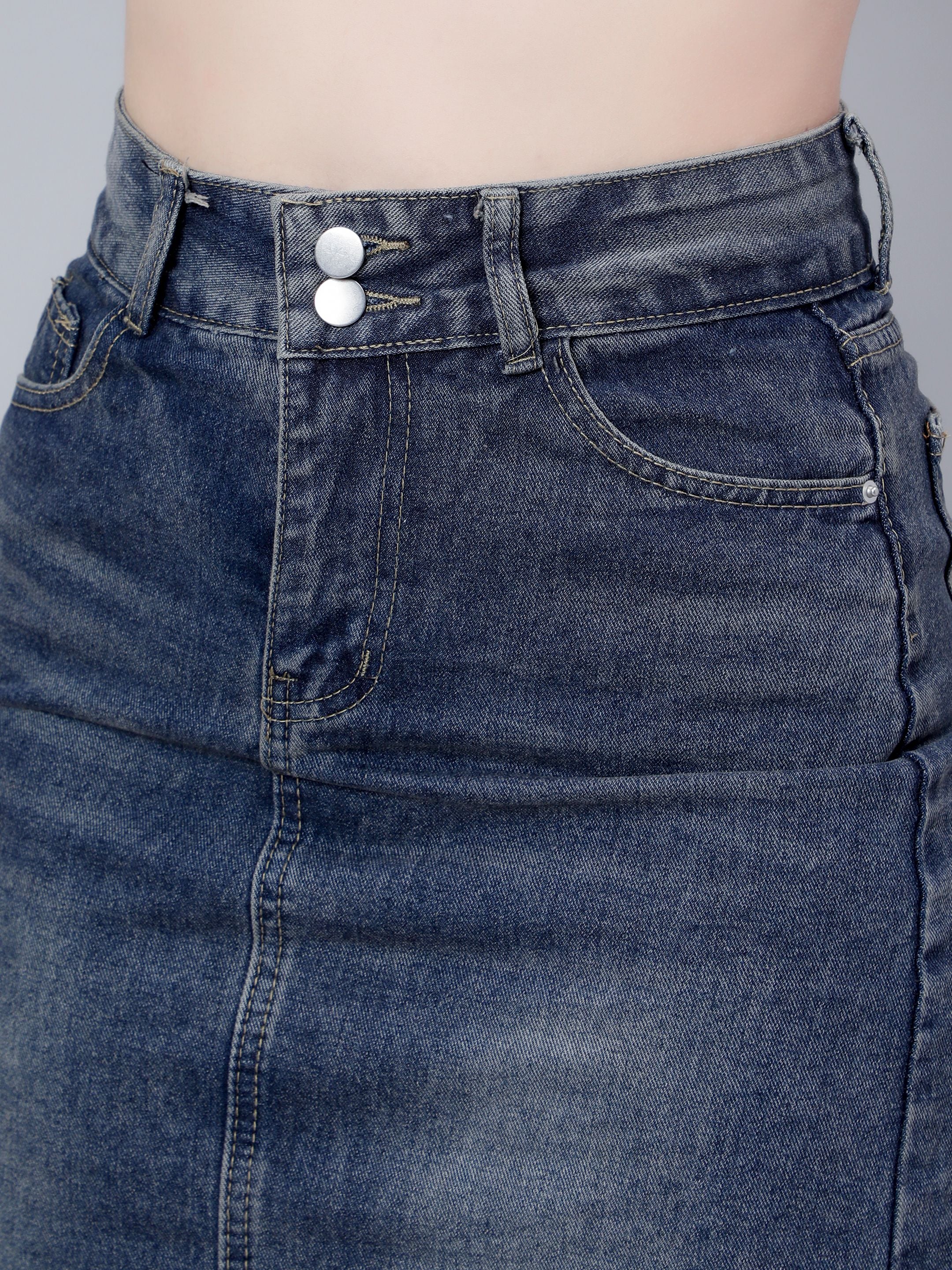 High-Rise Straight Denim Skirt