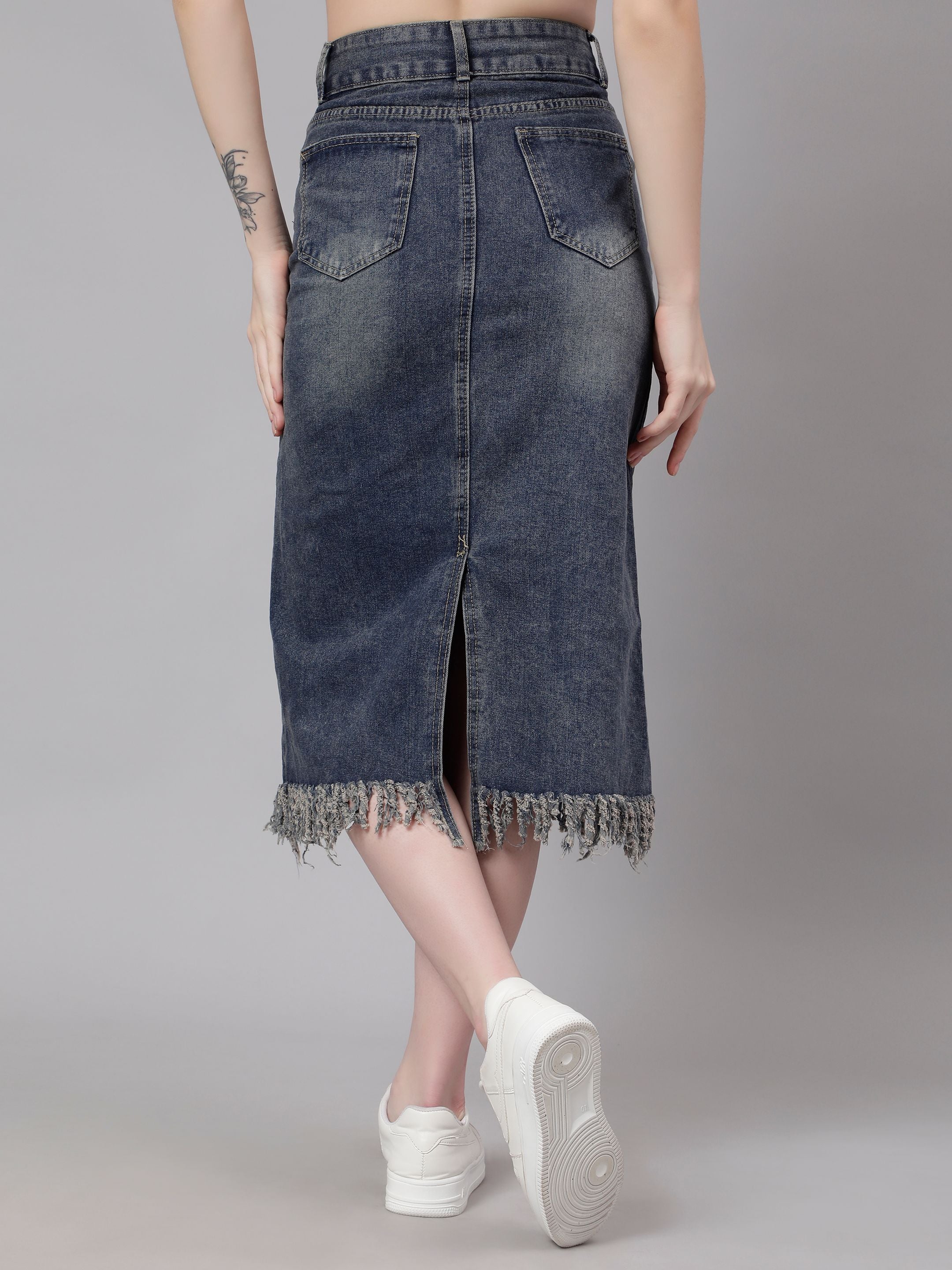 High-Rise Straight Denim Skirt