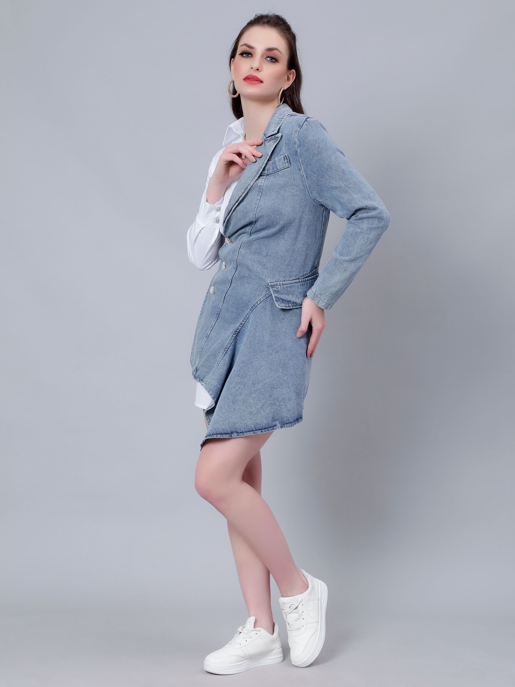 Asymmetrical Denim Shirt Dress
