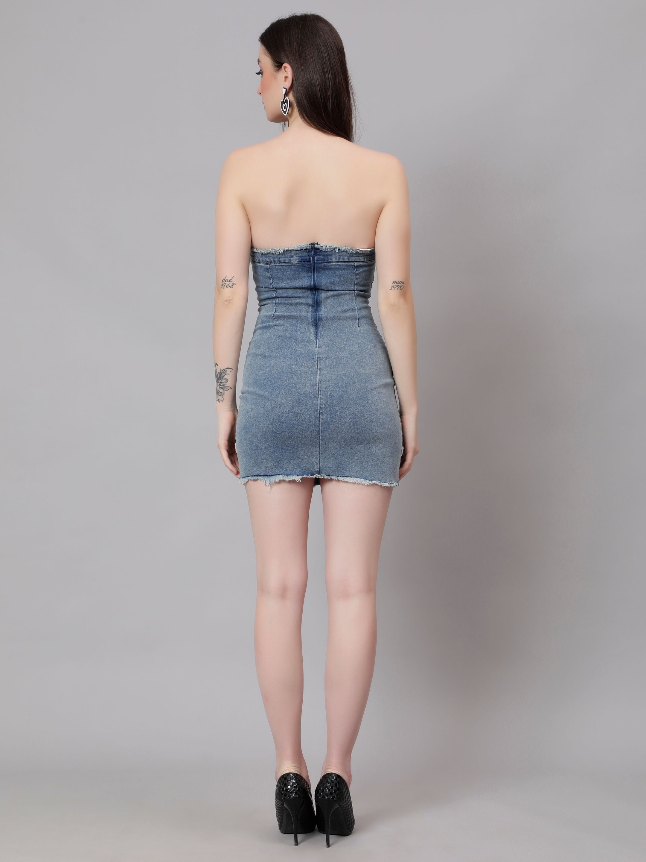 Frayed Denim Bodycon Dress