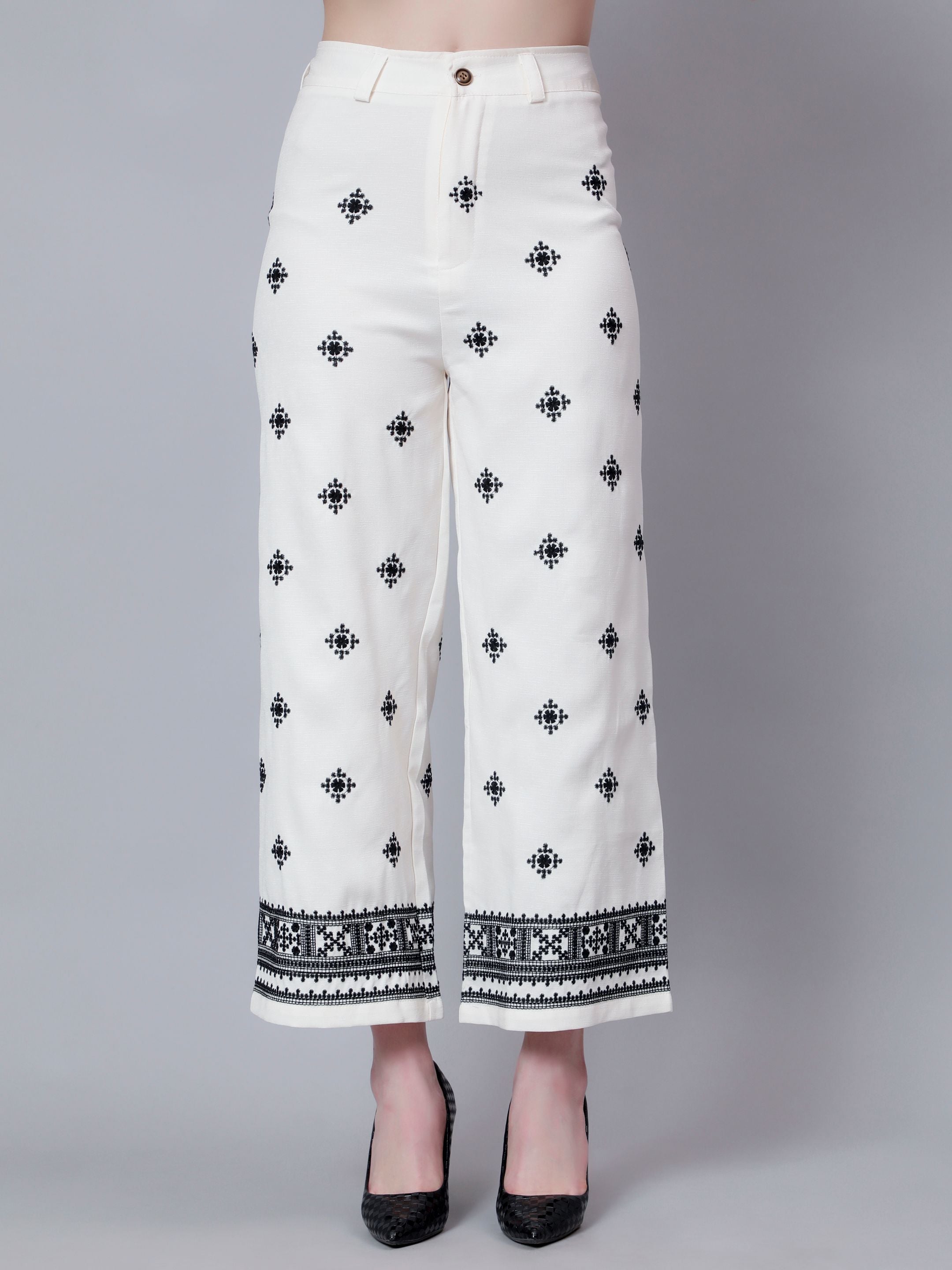 High Waist Embroidered Trousers