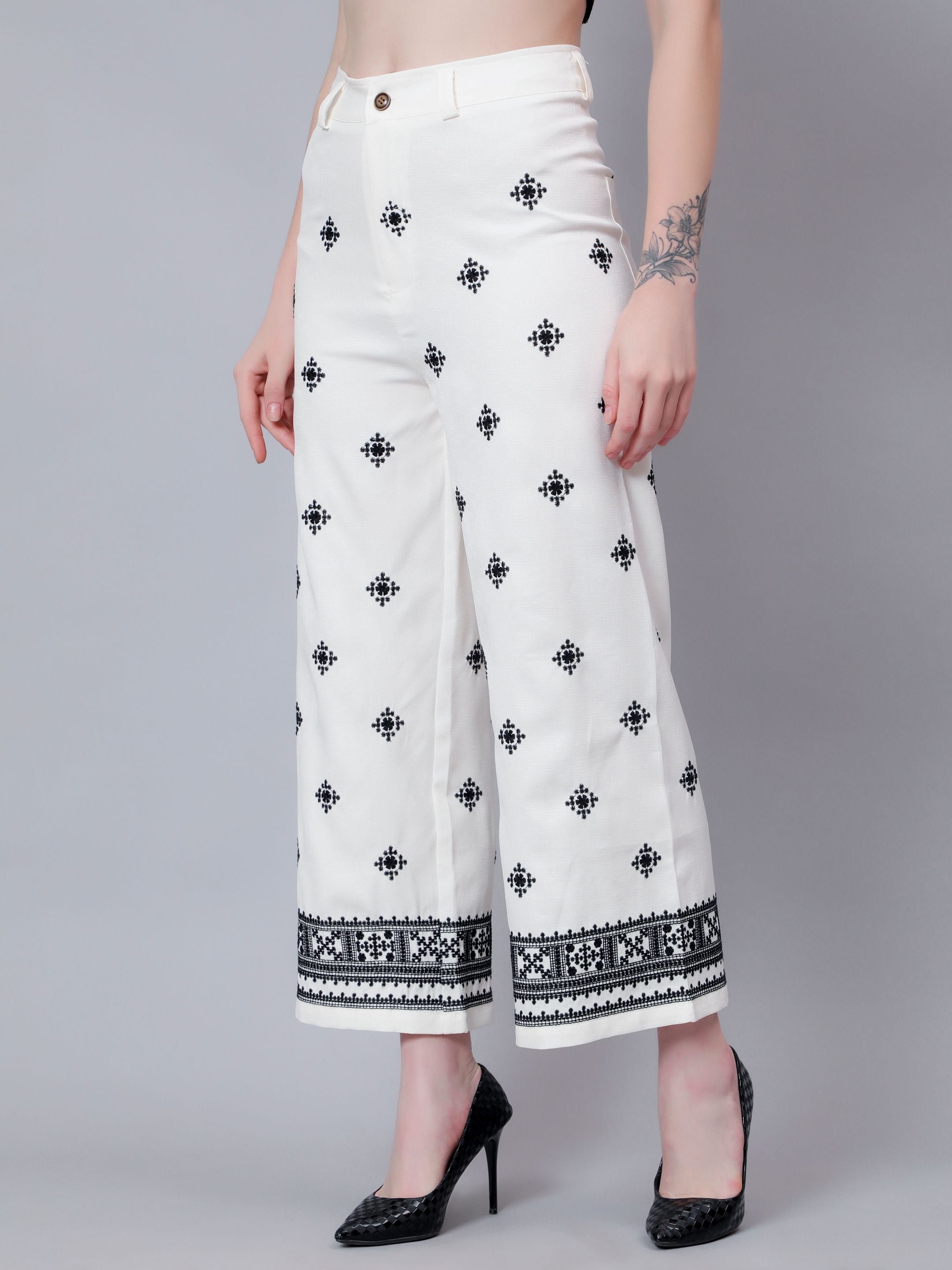 High Waist Embroidered Trousers