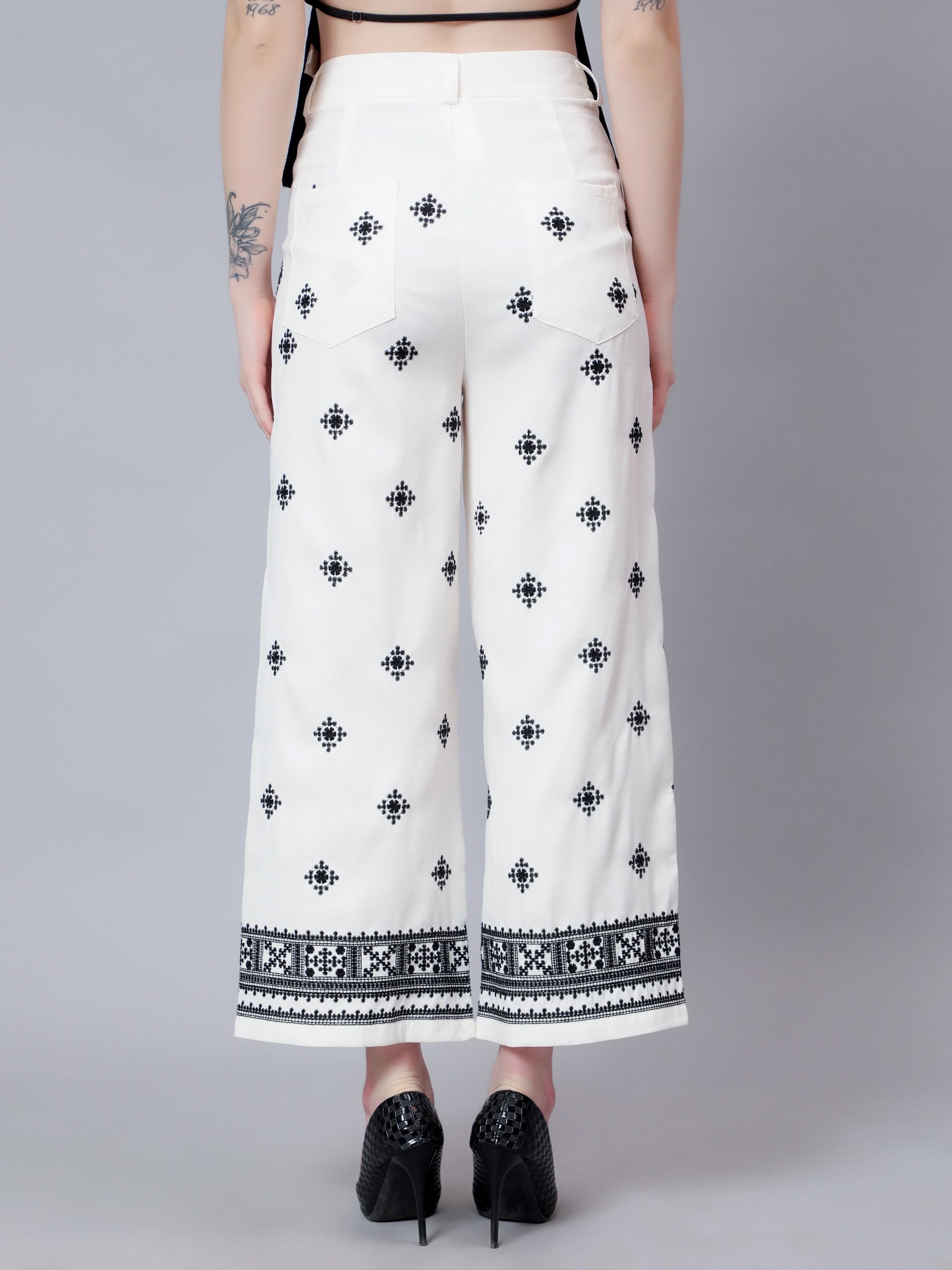 High Waist Embroidered Trousers
