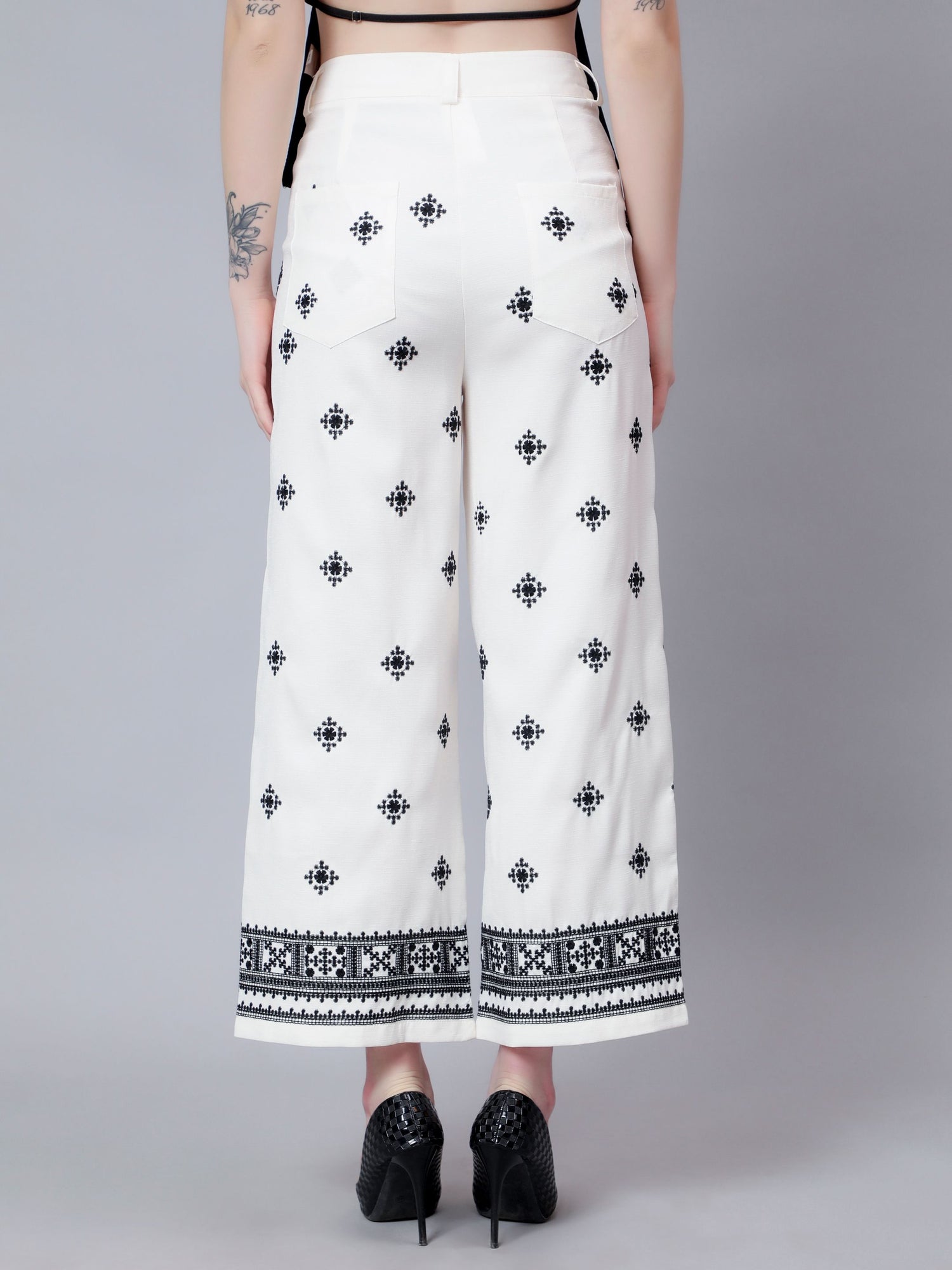 High Waist Embroidered Trousers