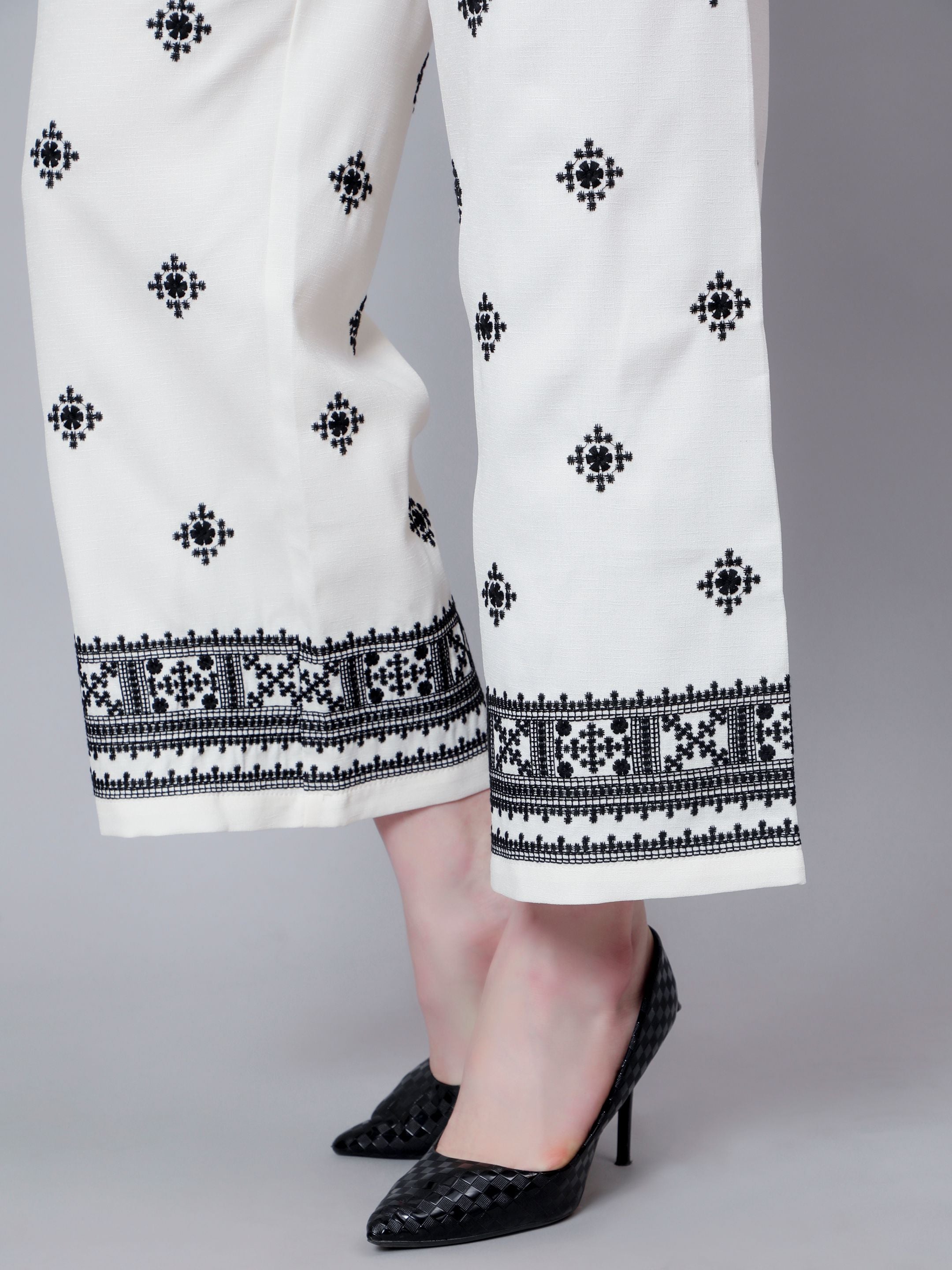 High Waist Embroidered Trousers