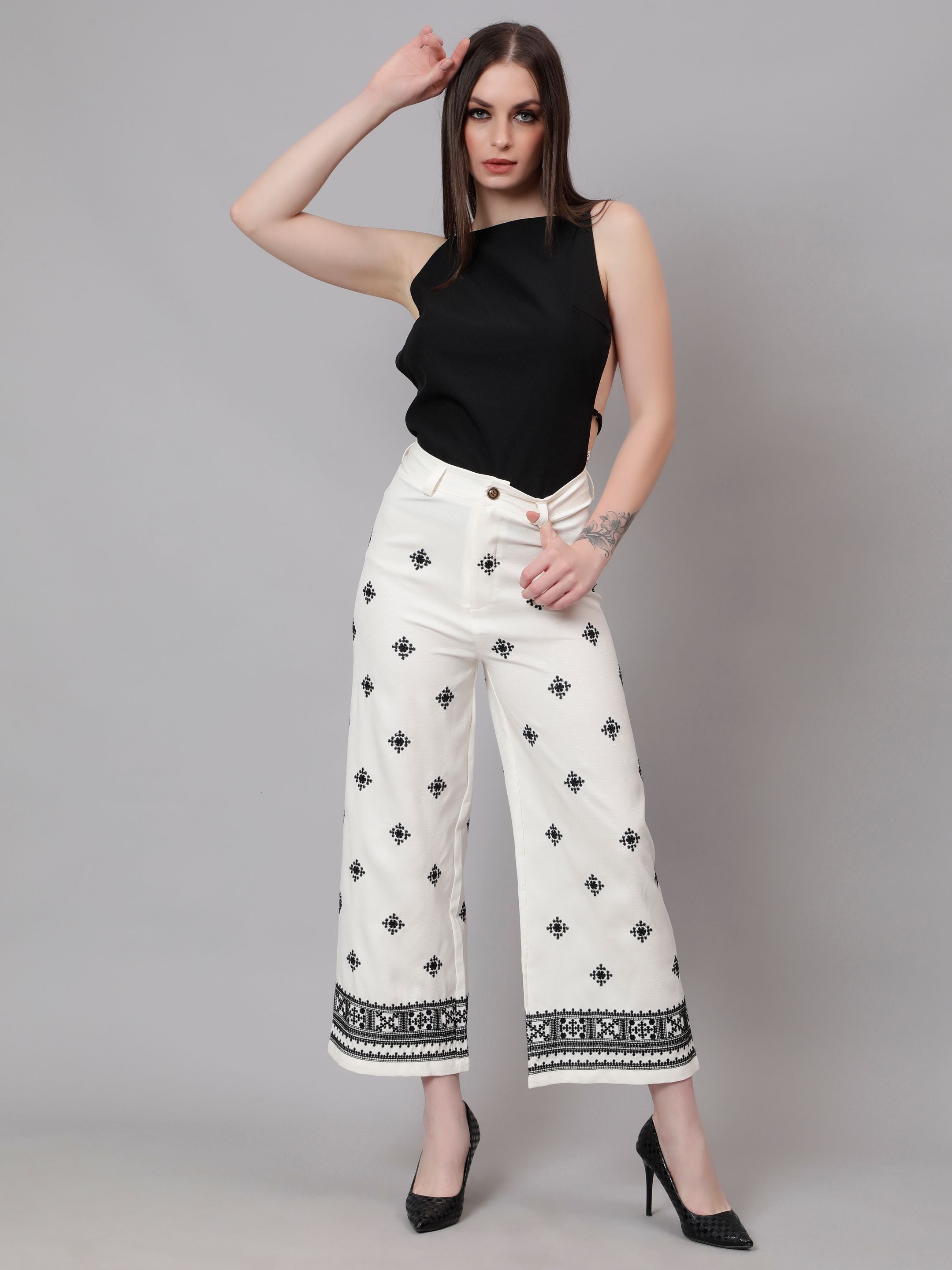 High Waist Embroidered Trousers