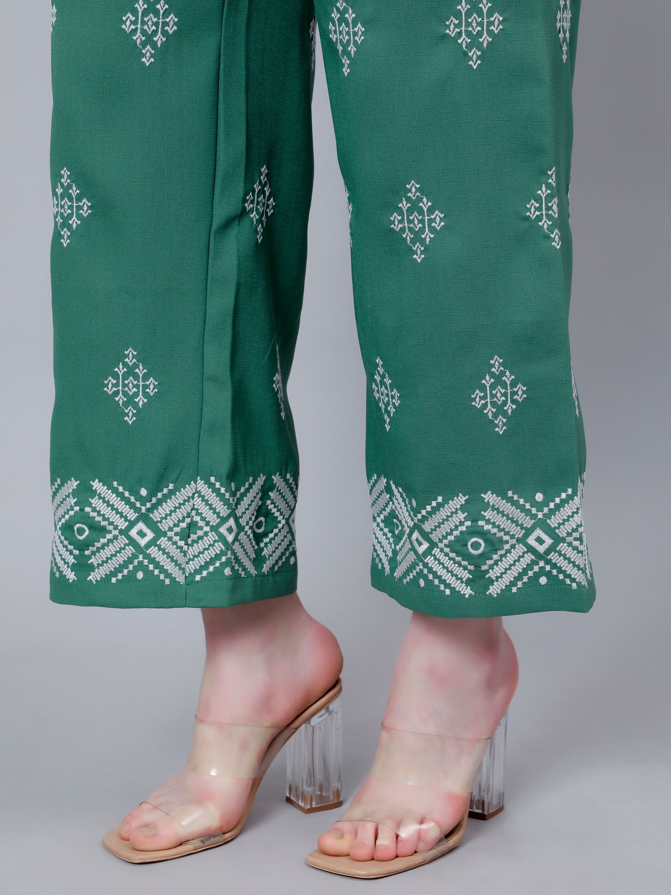 High Waist Embroidered Trousers