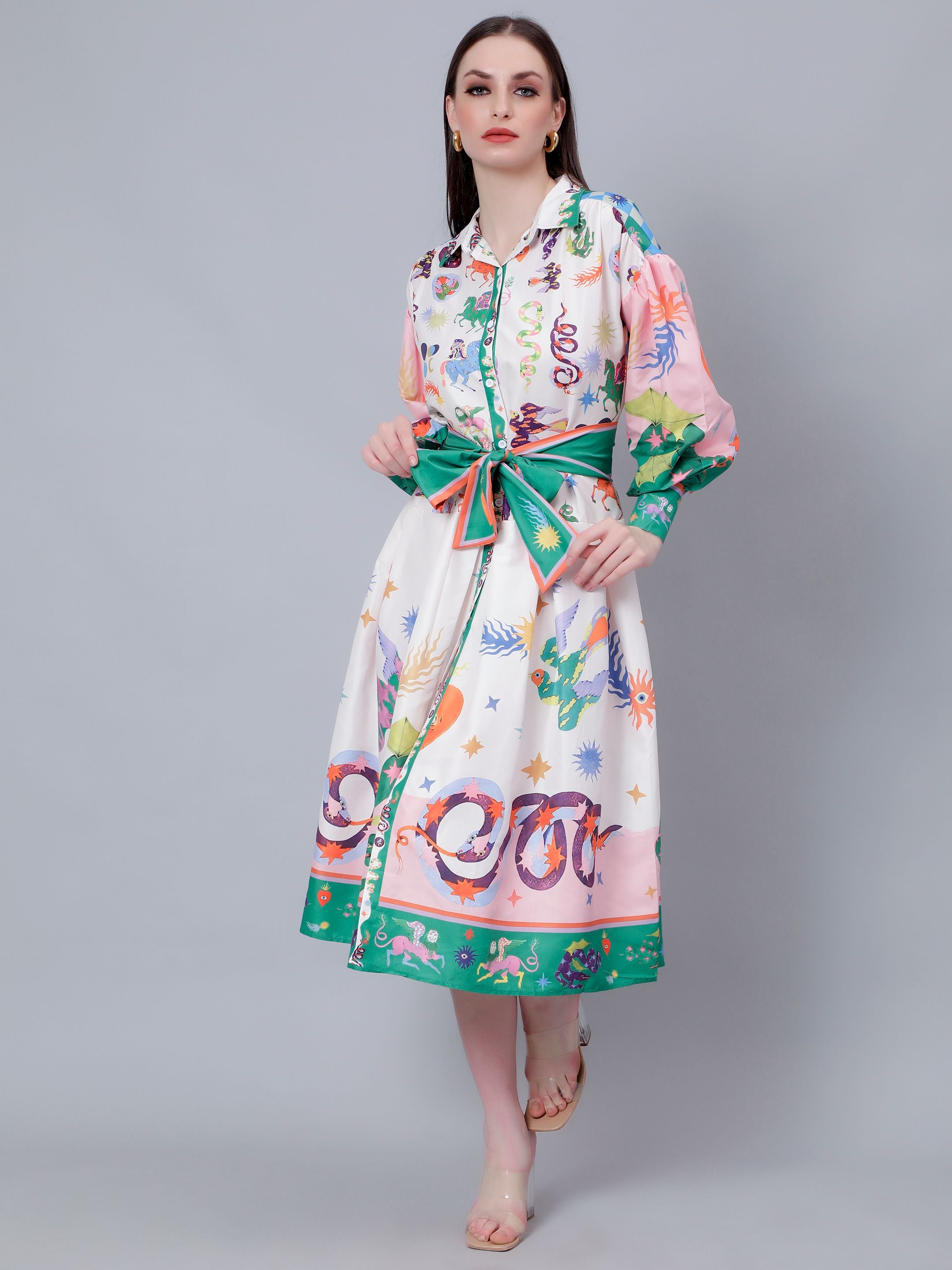 Mystic Animal Printed Shirt Dress