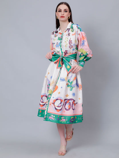 Mystic Animal Printed Shirt Dress