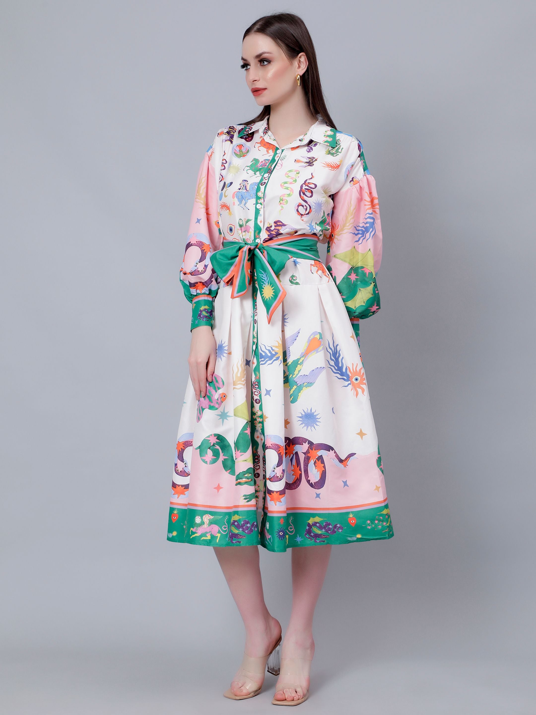 Mystic Animal Printed Shirt Dress